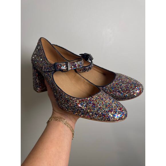 Madewell The Zelda Mary Jane in Multicolor Glitter Block Heel Pumps - US 8 - Picture 2 of 8
